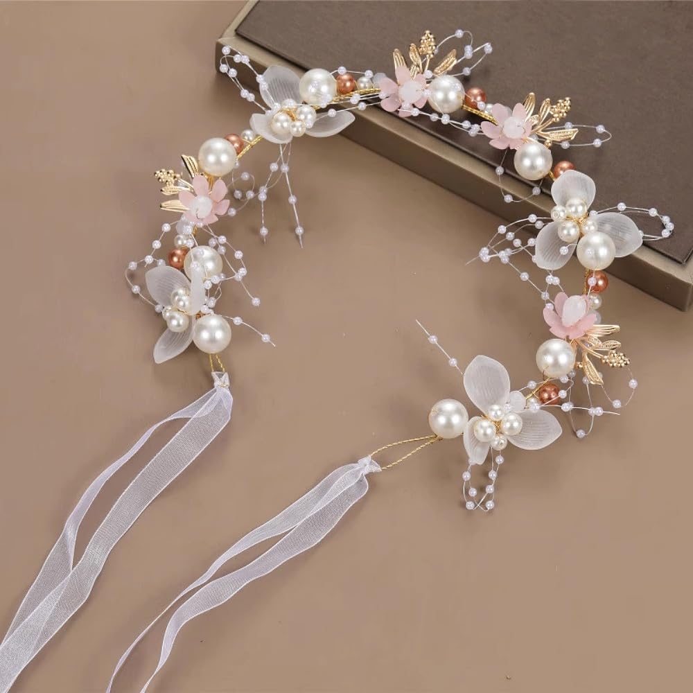 Davfiecn Flower Girl Headpiece & Headband - Princess Flower Girls & Bridesmaid (Pink, One Size) — image 1