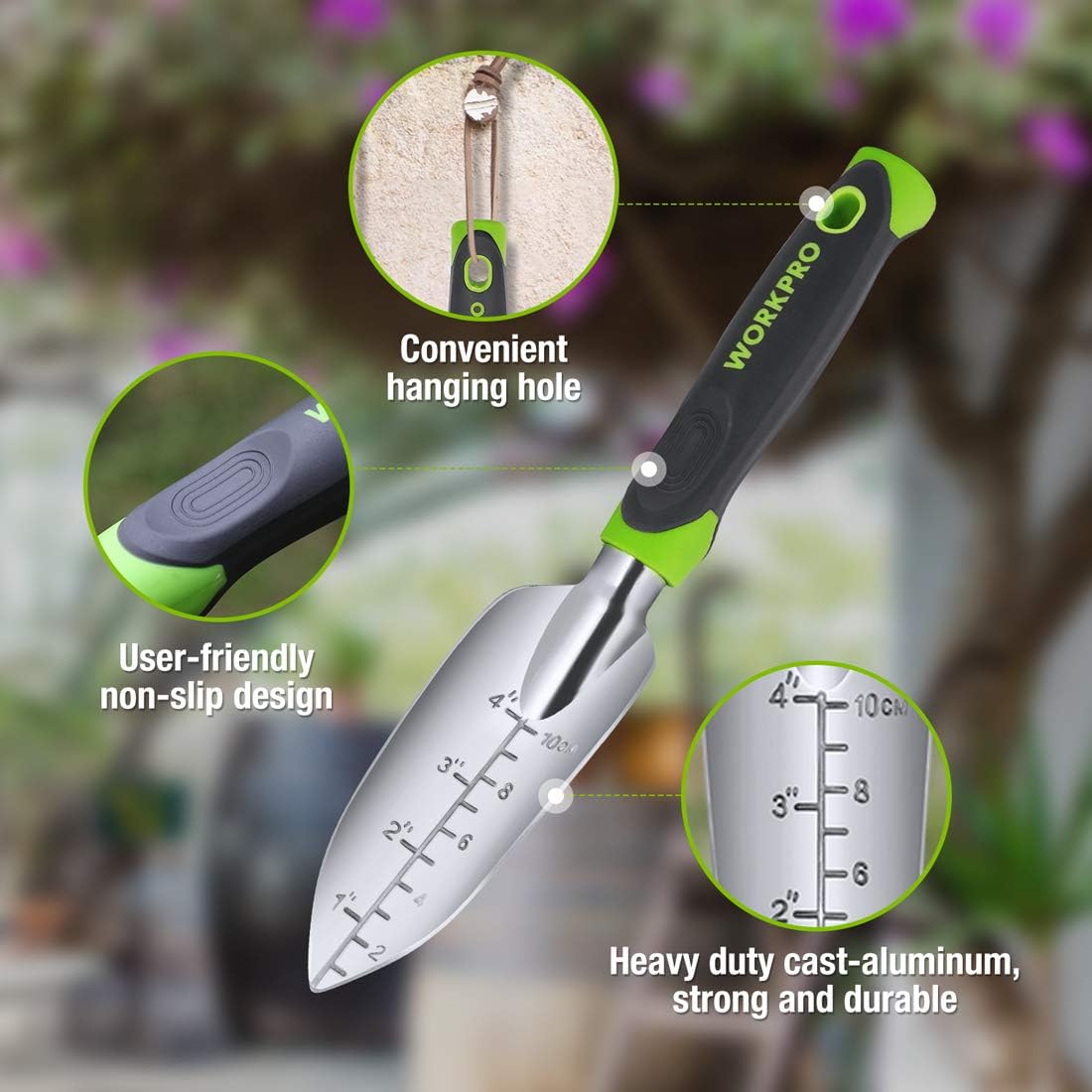 WORKPRO Garden Tool Set 5 Pieces Gardening Work Gifts Cast Aluminum Outdoor Hand Tools Kit for Men and Women Including Trowel Transplanter Weeder Hand Fork Cultivator: Home Improvement