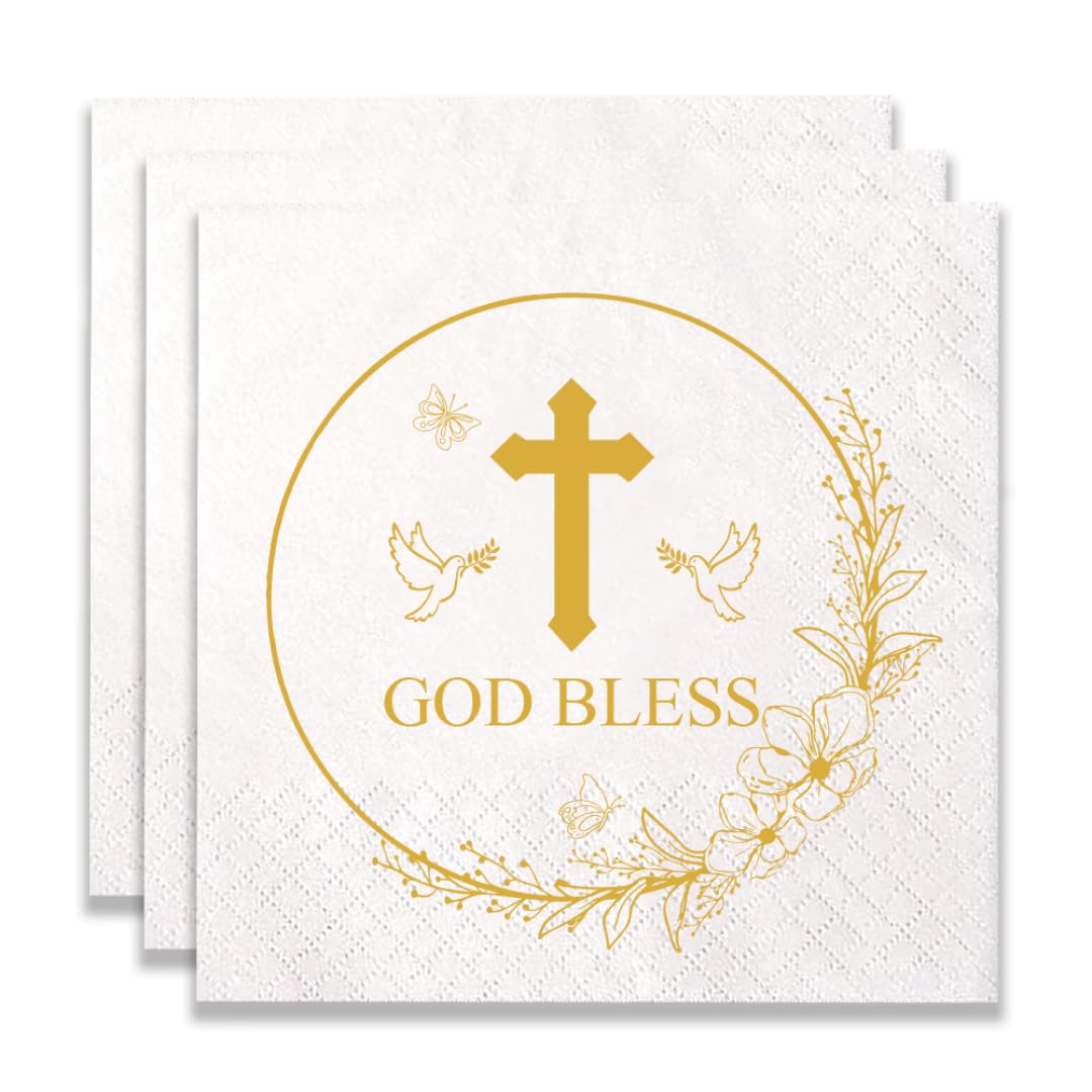 Photo 1 of 100 Pack of Cross Disposable Paper Napkins for Christian Baptism Religious Birthday Party Decoration