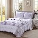 Cozy Line Purple Floral Patchwork 3-Pcs Quilt Sets, Love of Lilac Pattern Chic Bedding, Full/Queen