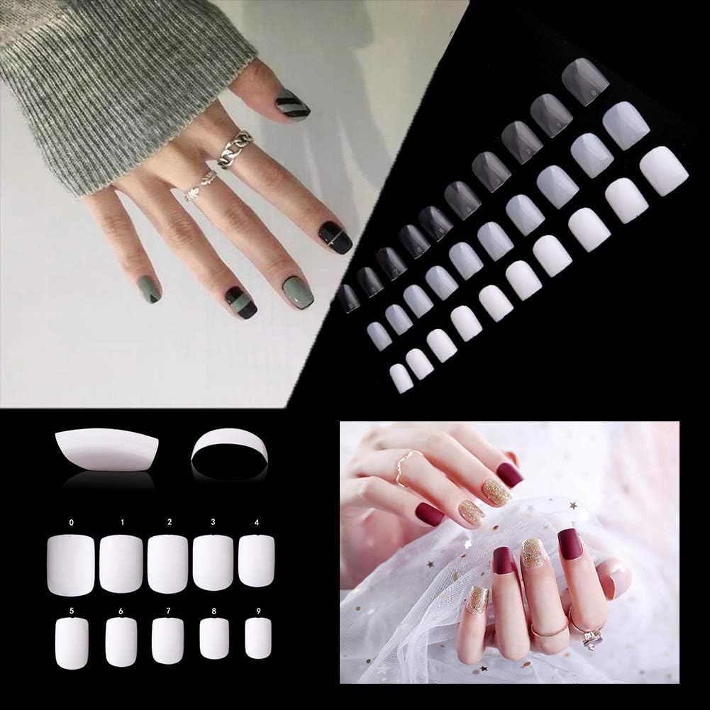 Short Square Fake Nails Tips 600Pcs Full Cover Acrylic False Nails Artificial Nails For Nail Salons & DIY Nail Art - 10 Sizes (white)