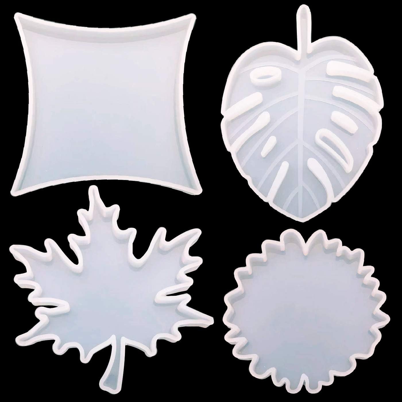 4Pack Silicone Resin Templates, Irregular Leaf Coaster Templates for DIY Coasters, Jewelry Holders, Cup Bowl Mats, Home Decor