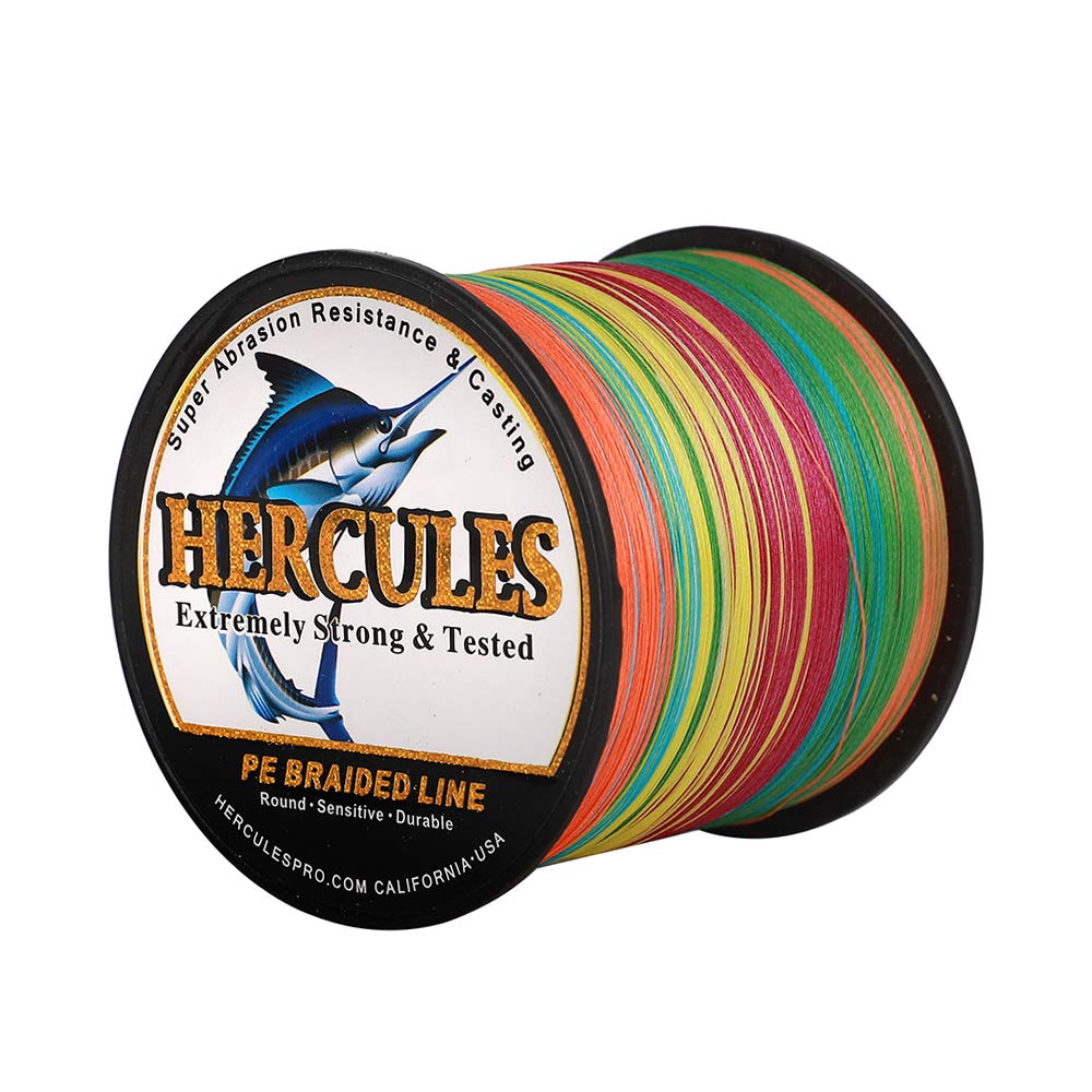 Hercules Super Cast 500M 547 Yards Braided Fishing Line 50 LB Test for Saltwater Freshwater PE Braid Fish Lines Superline 8 Strands - Multicolor, 50LB (22.7KG), 0.37MM