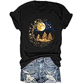 Women Mystical Sun and Moon Shirts Vintage Wildflower T Shirt Hipped Graphic Tees Short Sleeve Vacation Tops