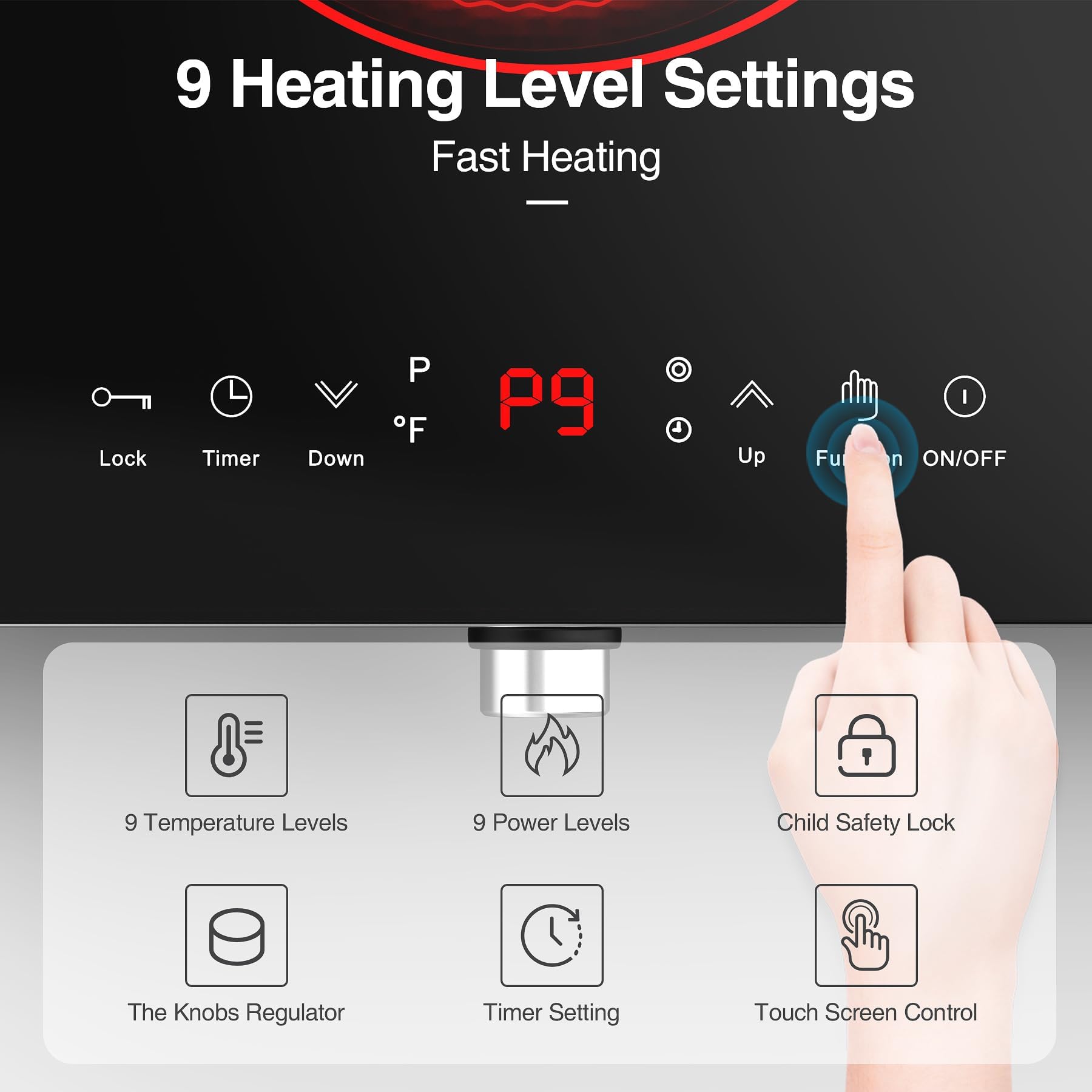 VBGK Electric Cooktop,110V 2400W Electric Stove Top with Knob Control,9 Power Levels, Kids Lock & Timer,LED touch control,Overheat Protection Electric stove,24 Inch desktop 2 burner