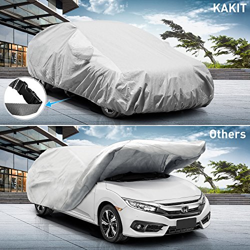 KAKIT 3 Layers Civic Car Cover for Honda Civic 2010-2017, All Weather Waterproof Windproof Dustproof Scratch UV Proof Car Cover for Civic Summer Outdoor, Free Windproof Ribbon