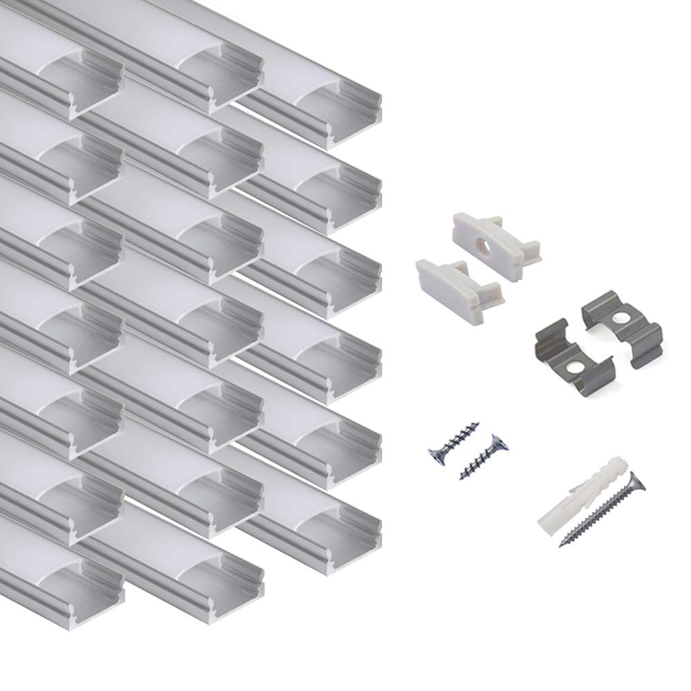 Photo 1 of **PARTIAL SEThunhun 20-Pack 6.6ft/ 2Meter U Shape LED Aluminum Channel System with Milky Cover, End Caps and Mounting Clips, Aluminum Profile for LED Strip Light Installations, Very Easy Installation