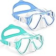 Freela Kids Swim Goggles Diving Mask for Boys Girls 3-14, Tempered Glass Lens 180° HD View with Nose Cover for Pool Beach