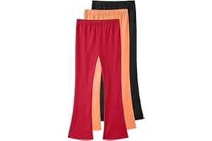 3-Pack Girls Comfy Cotton Flare Leggings High Waisted Bell Bottom Stretch Casual Athletic Dance Pants for Kids 3-15 Years