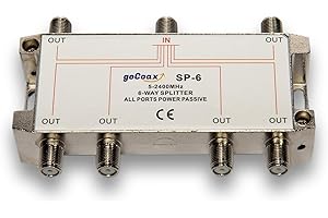 goCoax 6 Way Coaxial Cable Splitter, Bi-Directional, 5-2400MHz, RG6 Compatible, Suports 2-Way Signals, Such as DOCSIS, MoCA, TV, Satellite, Antenna, Analog/Digital Connections
