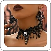 LKingel Gothic Lace Necklace Set for Women Halloween Vampire Necklace Set Black Lace Bracelet Crystal Dangle Earrings Halloween Jewelry Gift for Women