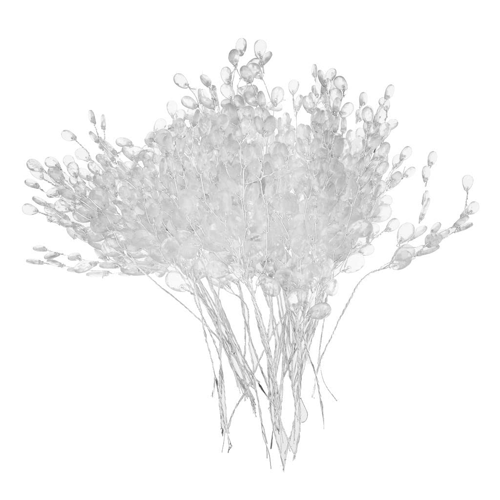 Baoblaze 50pcs Water Drop Artificial Acrylic Flower Picks Crystal Diamante Flower Branches For Party Wedding Floral Decoration - White, 15cm