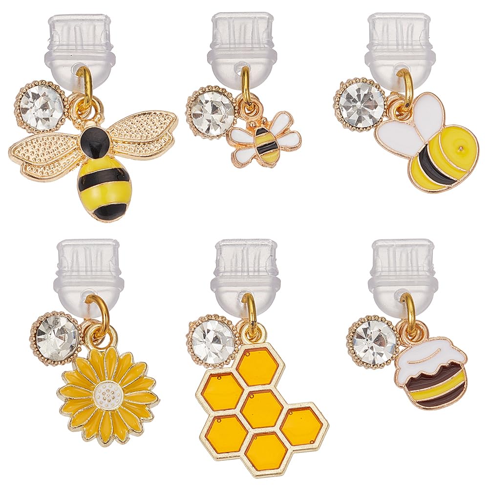 OLYCRAFT 6Pcs Type-C Dust Plug Charm 21~32mm Long Mobile Dustproof Plugs with Bee Honeycomb Pendants USB C Port Caps Protector Phone Pendant Charging Port Plug Pendants for Most Type C Phone