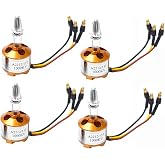 A2212 1000KV Brushless Motors 13T for RC Aircraft Quadcopter Drone(4PCS) | Pre-soldered 3.5mm male plugs for drop-in install, high-torque 1000KV design, 12A/60s capacity, 2-3S Lipo, 80% max efficiency