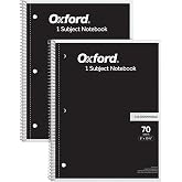 Oxford Spiral Notebook 2 Pack, 1 Subject School Pads, 3-Hole Punch, 5 x 5 Inch Graph Paper, 8-1/2 x 10-1/2 Inches, Black Covers, 70 Perforated Sheets (65214)