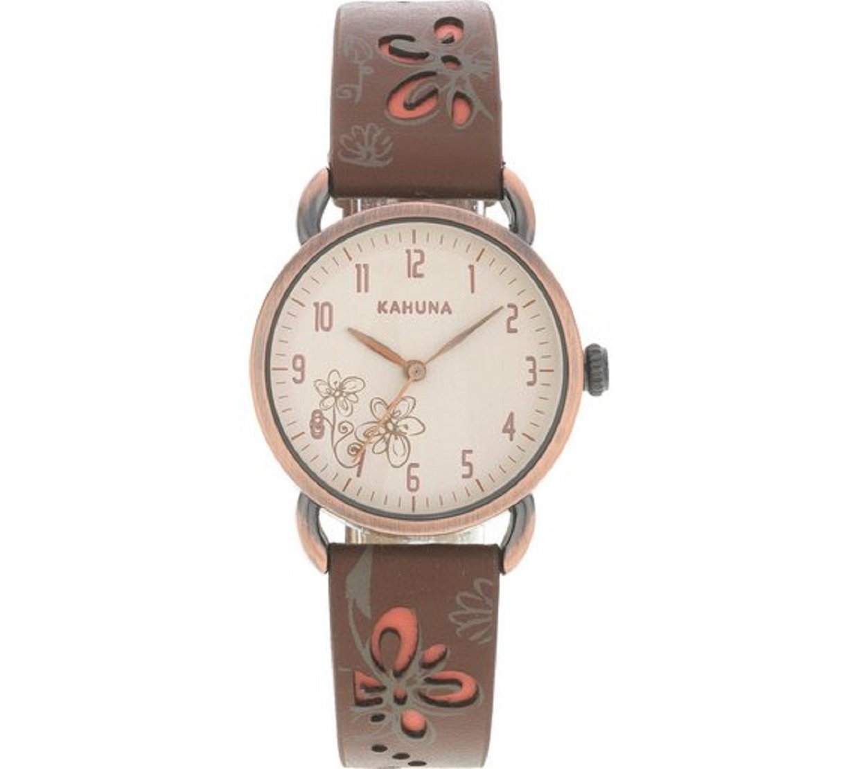 Kahuna Women's Quartz Watch with Beige Dial Analogue Display and Brown Leather Strap AKLS-0250L