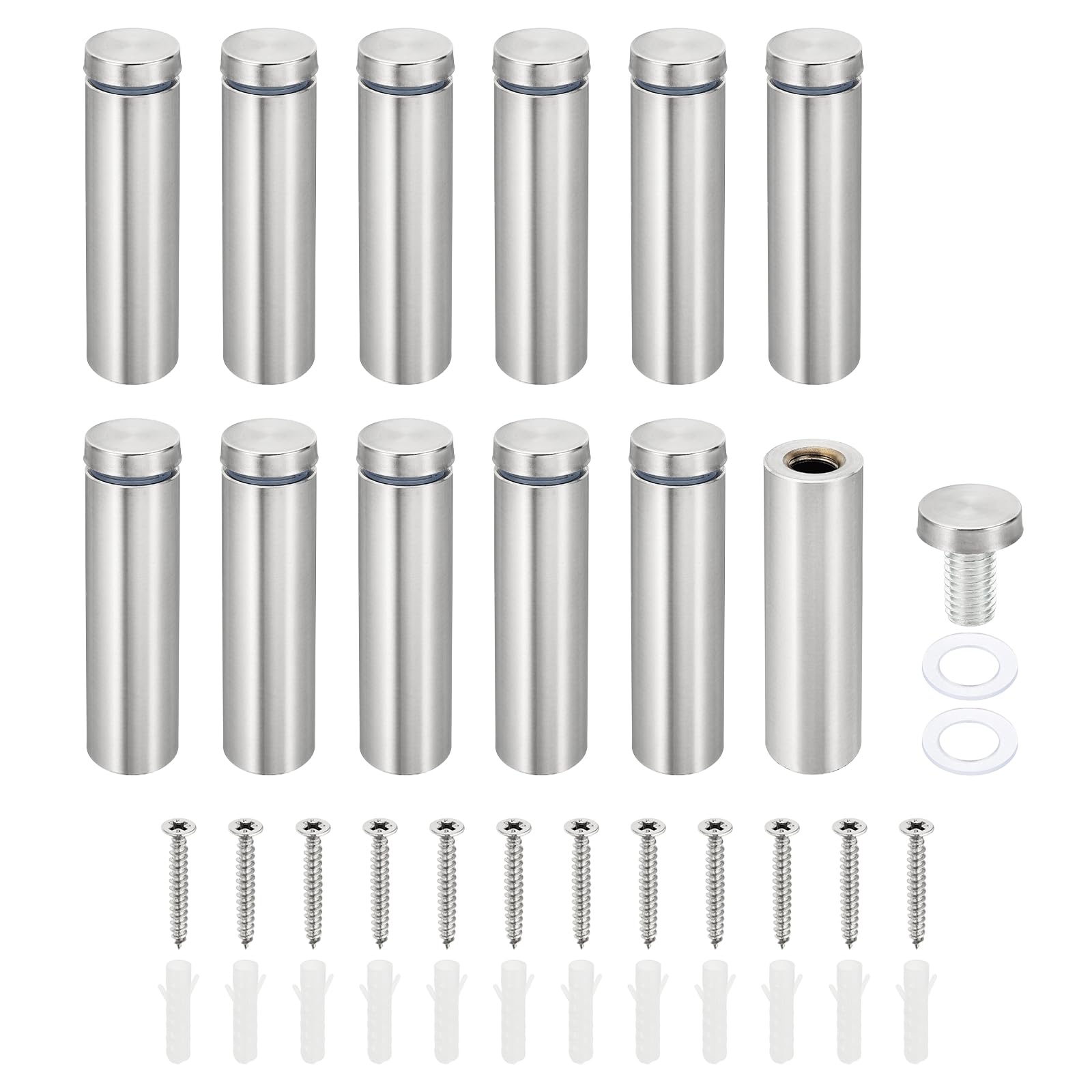 PATIKIL 3/4 x 2.8 inch Sign Standoff Screws, 12 Set Stainless Steel Wall Standoff Mounting Hardware Advertising Glass Nail for Hanging Acrylic Picture Frame Acrylic Panel, Silver