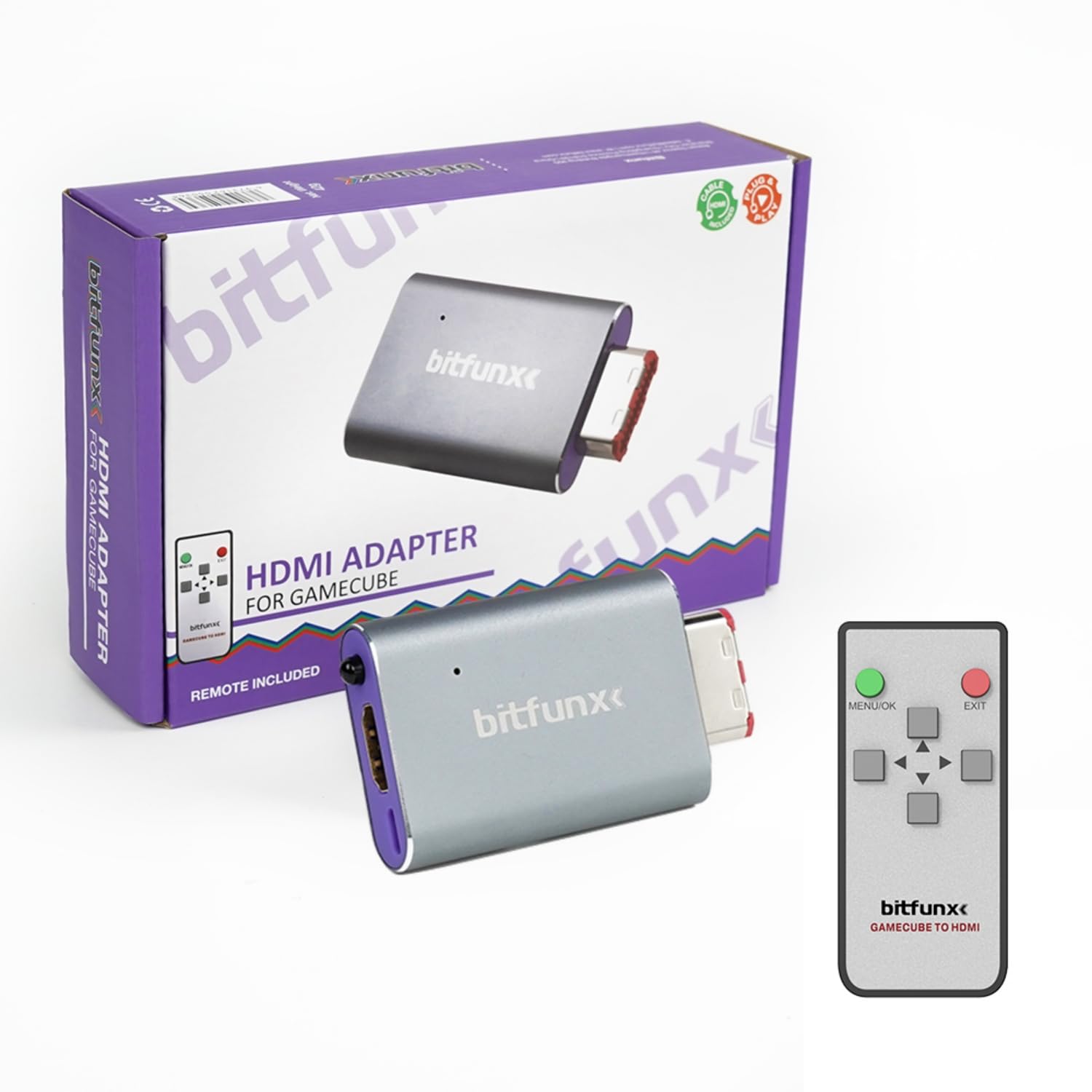 BITFUNX NGC HDMI™ Adapter - Supports 2X Line Doubler, Firmware Upgrade, Scanline Profile, IR Remote and GC2SD Gen2 SD Card Adapter Include, Plug & Play Video Game Adapter with No Lag, for NGC DOL-001