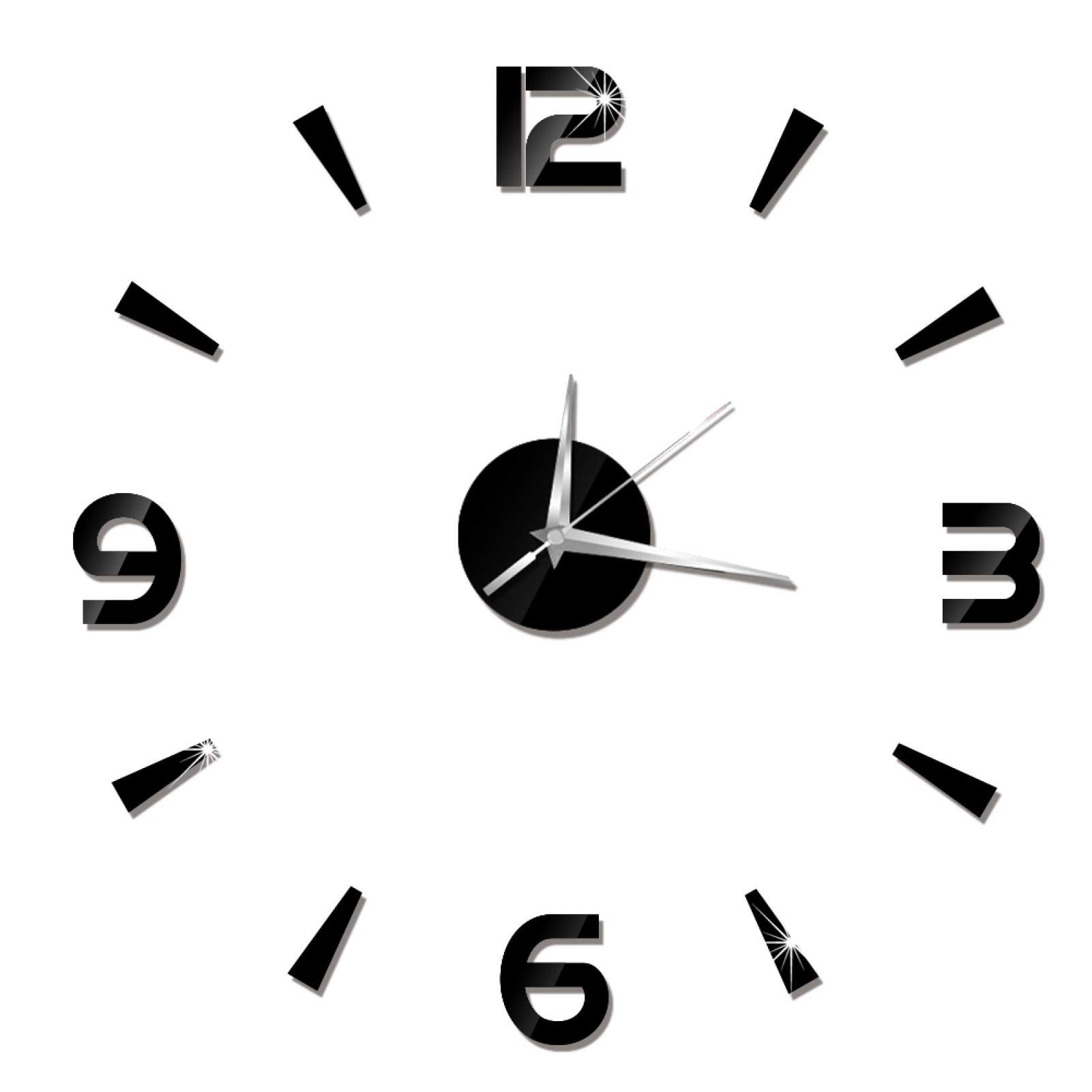 Yuehao Wall Clock, DIY Sticker Wall Clock Modern 3D Frameless Wall Clock Roman Numbers Mirror Stickers Art Wall Clock Home Decor Crafts Big Watch for Office Living Room Bedroom Coffee Shop(Black)