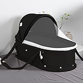 surebaby 2-in-1 Portable Travel Bassinet & Baby Sleeper Bed, Lightweight Foldable Bassinet with Sunshade Cover, Compact Folding Design for Newborns & Infants (Black, Washable)