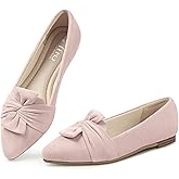 MUSSHOE Women's Pointed-Toe Ballet Flat: Bowknot Dressy Flats Comfortable Memory Foam Shoes - Wedding Party Business Work Office Pink Suede 40.5