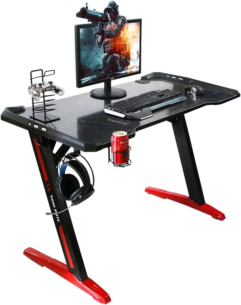 amazon standing desk on Amazon Com Newpute Office Gaming Desk 43 31 X23 62 Z Shaped Home Office Pc Computer Table With Led Lights Controller Stand Cup Holder Headphone Hook For E Sport Racing Gamer Pro Gift Furniture Decor