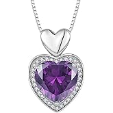 FJ Love Heart Necklaces 925 Sterling Silver Birthstone Pendant Necklace Birthday Anniversary Jewelry Gifts for Women