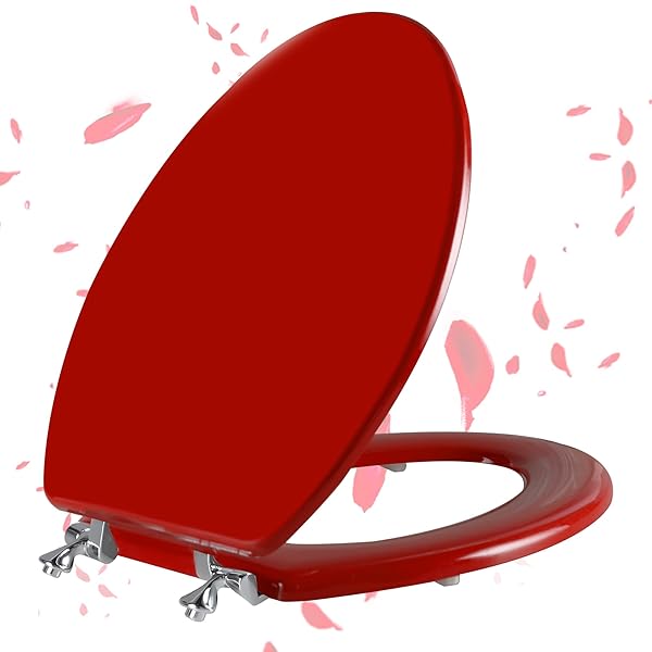 RED ELONGATED TOILET SEAT NATURAL WOOD TOILET SEAT...