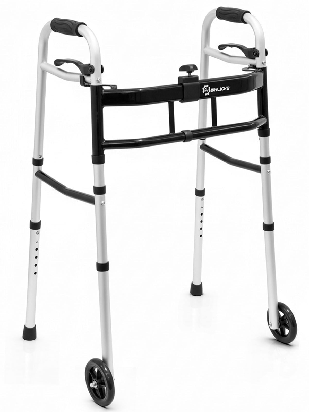 Photo 1 of WHLICKS Folding Walkers for Seniors with 2 Skis and 5" Wheels, Front Wheel Walker, Aluminum Lightweight Walkers, Supports up to 350 lbs, Height Adjustable Standard Walker for Elderly and Disabled