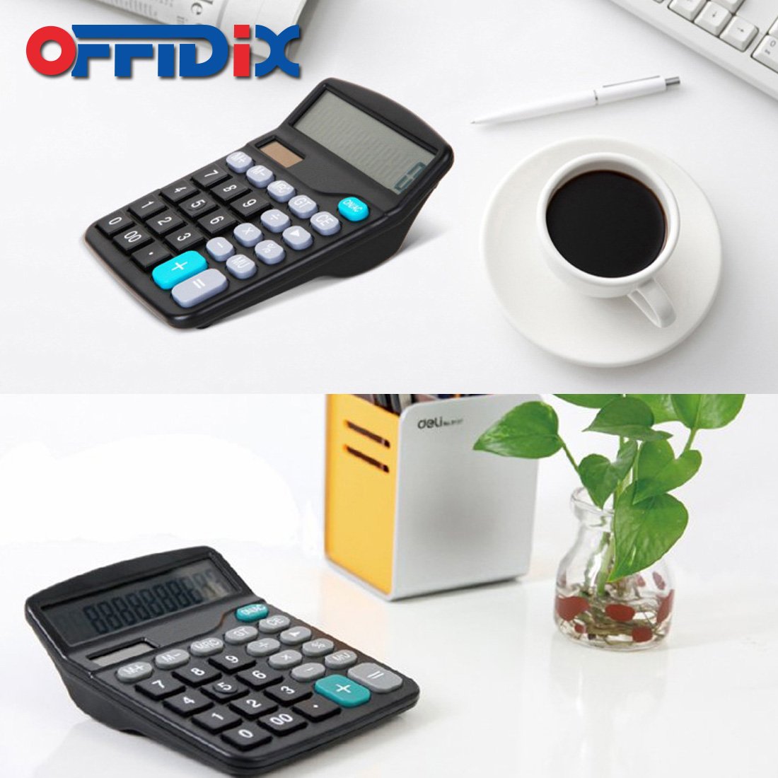 Calculatrice De Bureau OFFIDIX 12 Chiffres - Couleur Jaune Bonbon - Double Alimentation Solaire/pile - Clavier Rétro Confortable - 4