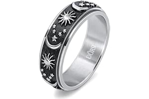 DURSI Sun Moon and Star Spinner Fidget Ring for Anxiety for Men Women Stainless Steel Rotating Engagement Wedding Band 8MM