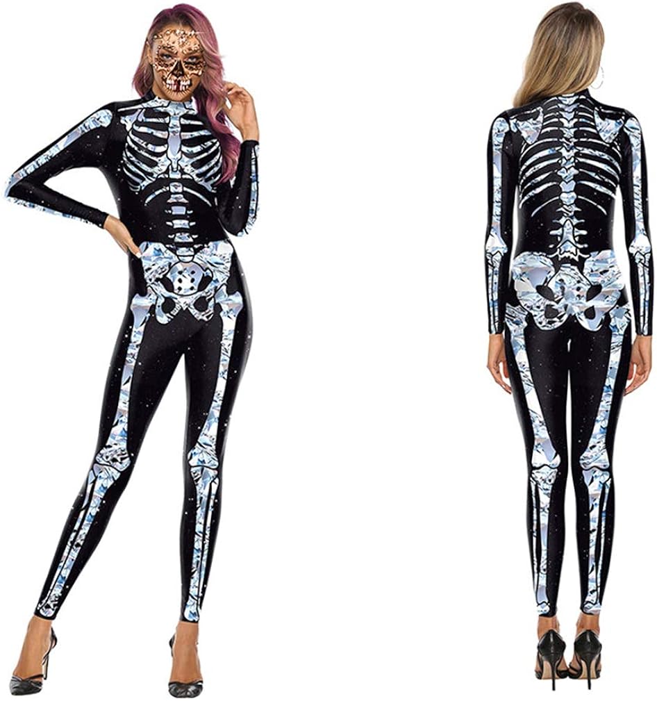 Womens 3D Printed Skull Skeleton Bone Bodysuits Halloween