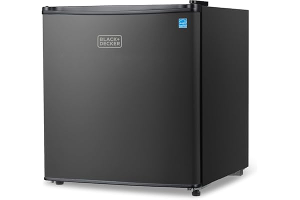 BLACK+DECKER 1.7 Cu. Ft. Compact Refrigerator, ENERGY STAR Certified, Single Door Mini Fridge with Chiller Compartment, Personal Fridge for Home or Dorm Room, R600a Refrigerant, BCRK17B, Black