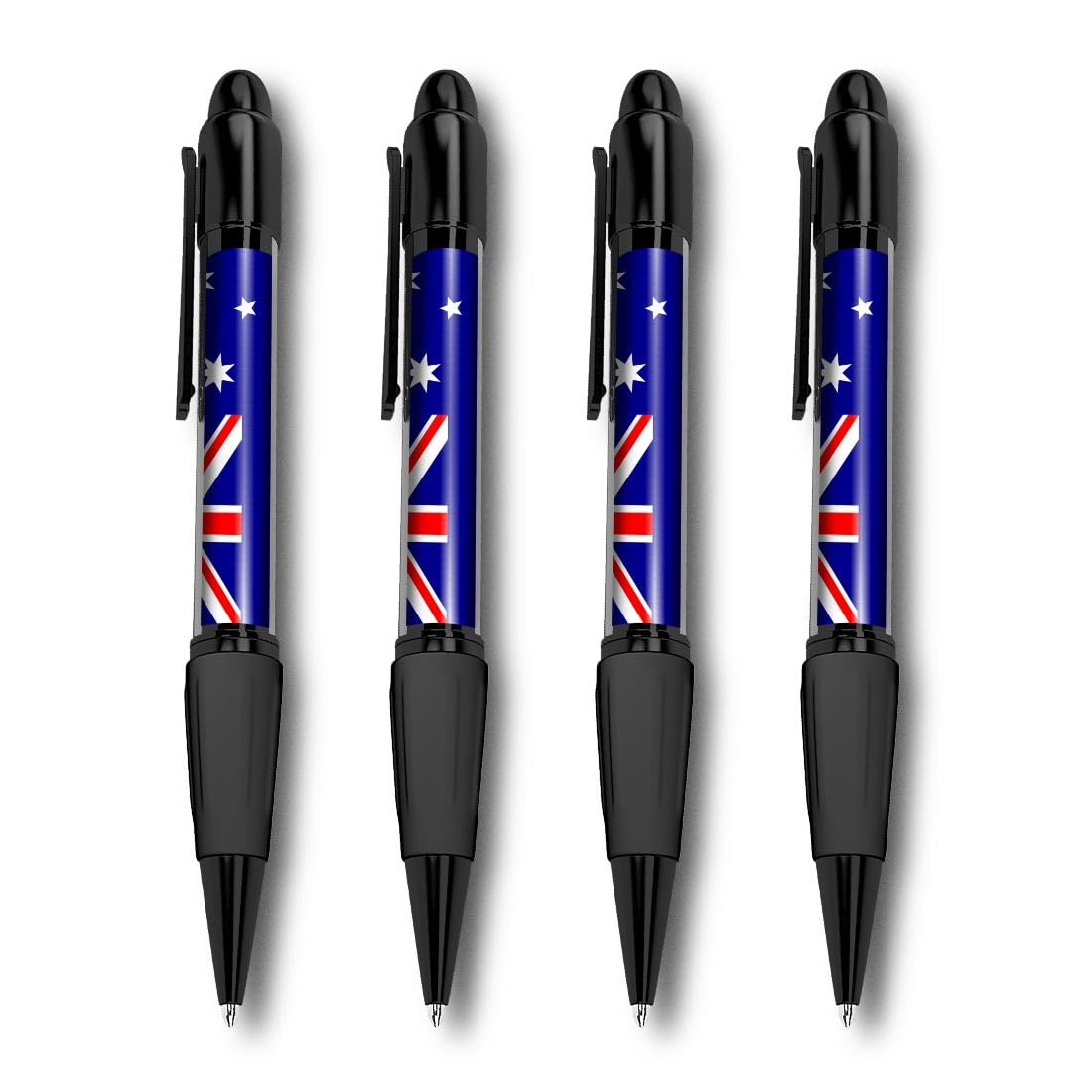 Set of 4 Black Ballpoint Pens (Photo Insert) - Australian Flag Australia Sydney Perth - Soft Feel Finger Grip #56531