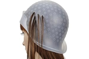 PETIY BEAUTY Reusable Silicone Hair Coloring Highlighting Cap Hair Dyeing Cap with Metal Hook for Hair Salon Tools Hairdressing Highlighting Kit (White)