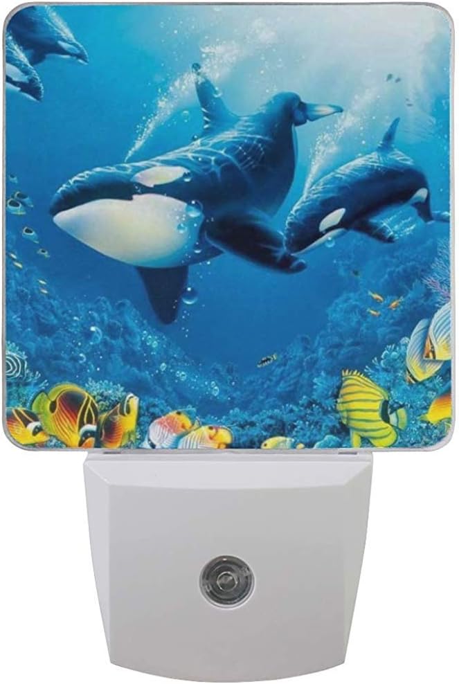 Night Light Whale Calf Sea Life Auto Senor Dusk to Dawn LED Light Lamp for Hallway, Kitchen, Bathroom, Bedroom, Stairs