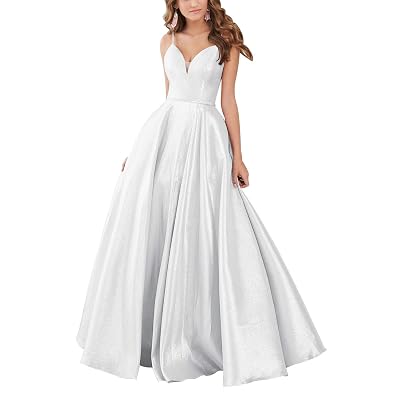 Elegant V Neck Glitter Prom Dress with Shimmer Satin Maldives | Ubuy