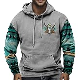 Spatofa Mens Aztec Cowboy Hoodie Western Vintage Pullover Sweatshirt Casual Long Sleeve Hooded Sweatshirt Tops with Pockets