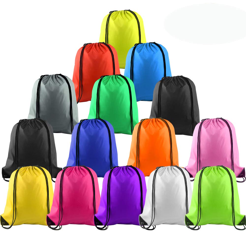 FEPITO 2/8/12/15/16/22 Pack Drawstring Backpack Bags Sack Cinch Bag String Backpack for Gym Traveling (15, Colorful)