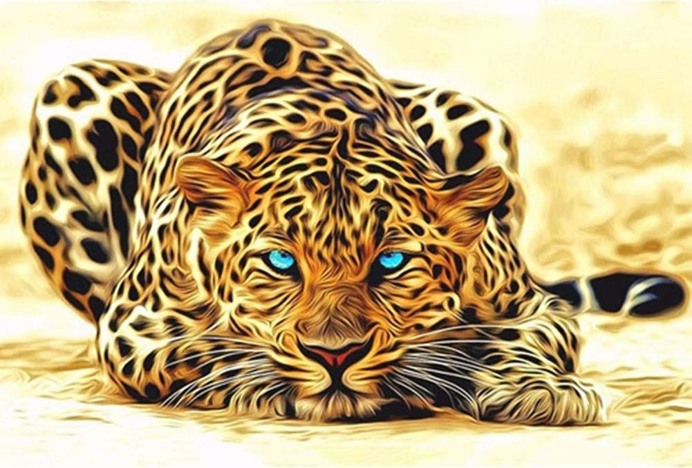YEESAM ART Paint by Numbers for Adults Beginners Blue Eyes Leopard 16x20 inch Linen Canvas Acrylic DIY Number Painting Kits Wall Art Decor Gifts