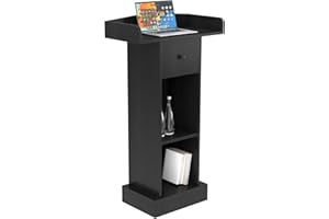Wood Podium Stand with Drawer & Shelves – Black Wooden Podium for Churches, Schools, Events – Durable Standing Pulpit with St