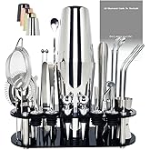 22-Piece Cocktail Shaker Set, 25/20oz Bartender Kit, Bartending Stainless Steel Bar Tools Sets for Drink Mixing, Boston Cocktail Shakers with Stand Recipes Booklet (Siver 25-20oz)