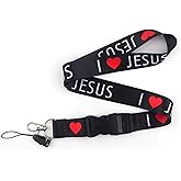 Pinstant I Love Jesus Christ Heart Christian Bible Catholic God Faith Church Detachable 20.2" Neck Lanyard Keychain Holder ID Badge Mobile Phone Pin Strap