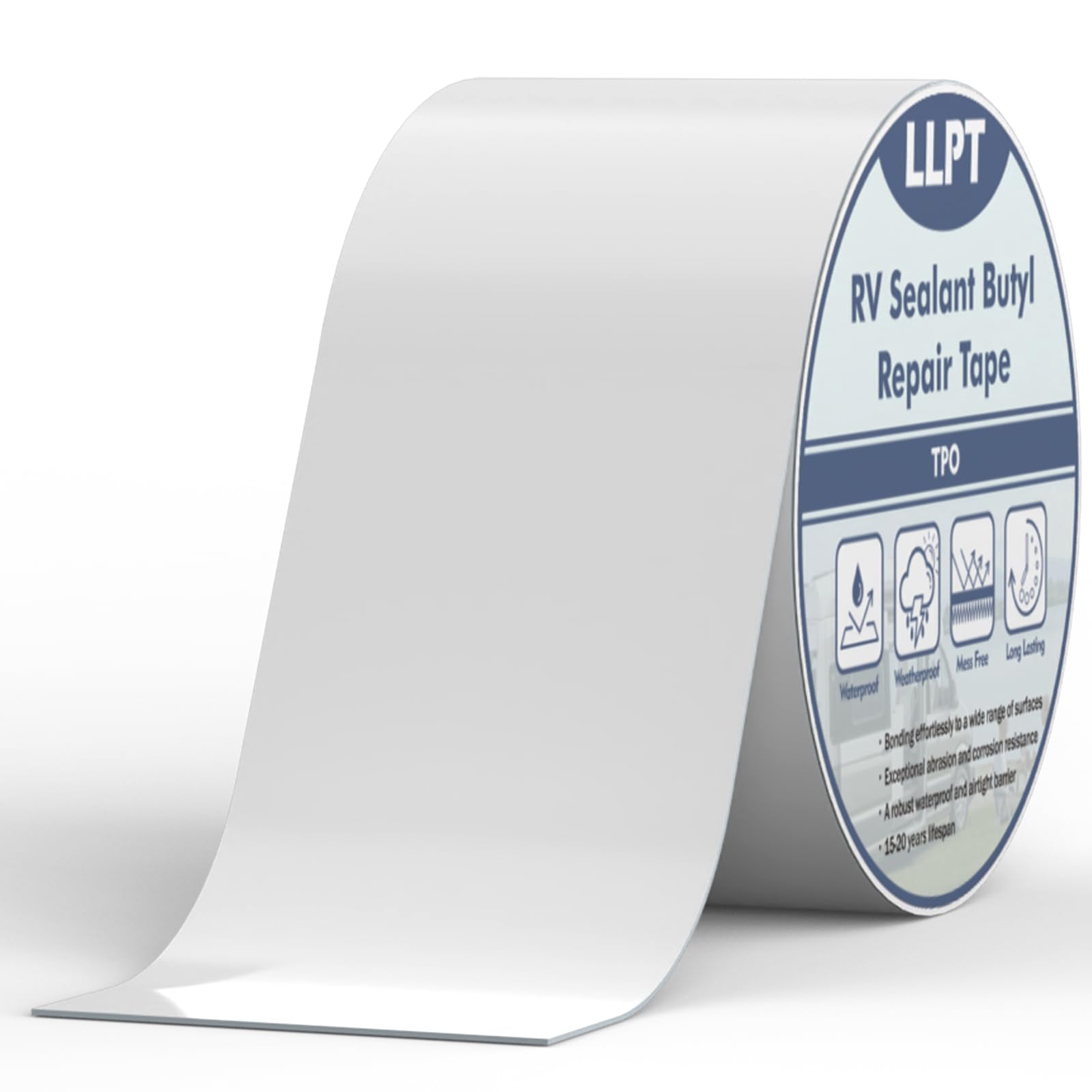 LLPT Butyl Tape/Roof Sealant | 101 mm x 15 m | White | UV Stable RV Sealant Repair Tape | Extreme Durable Waterproof Airtight | for Window RV Repair Boat Trailer Motorhome Patching (SV62110WT4)