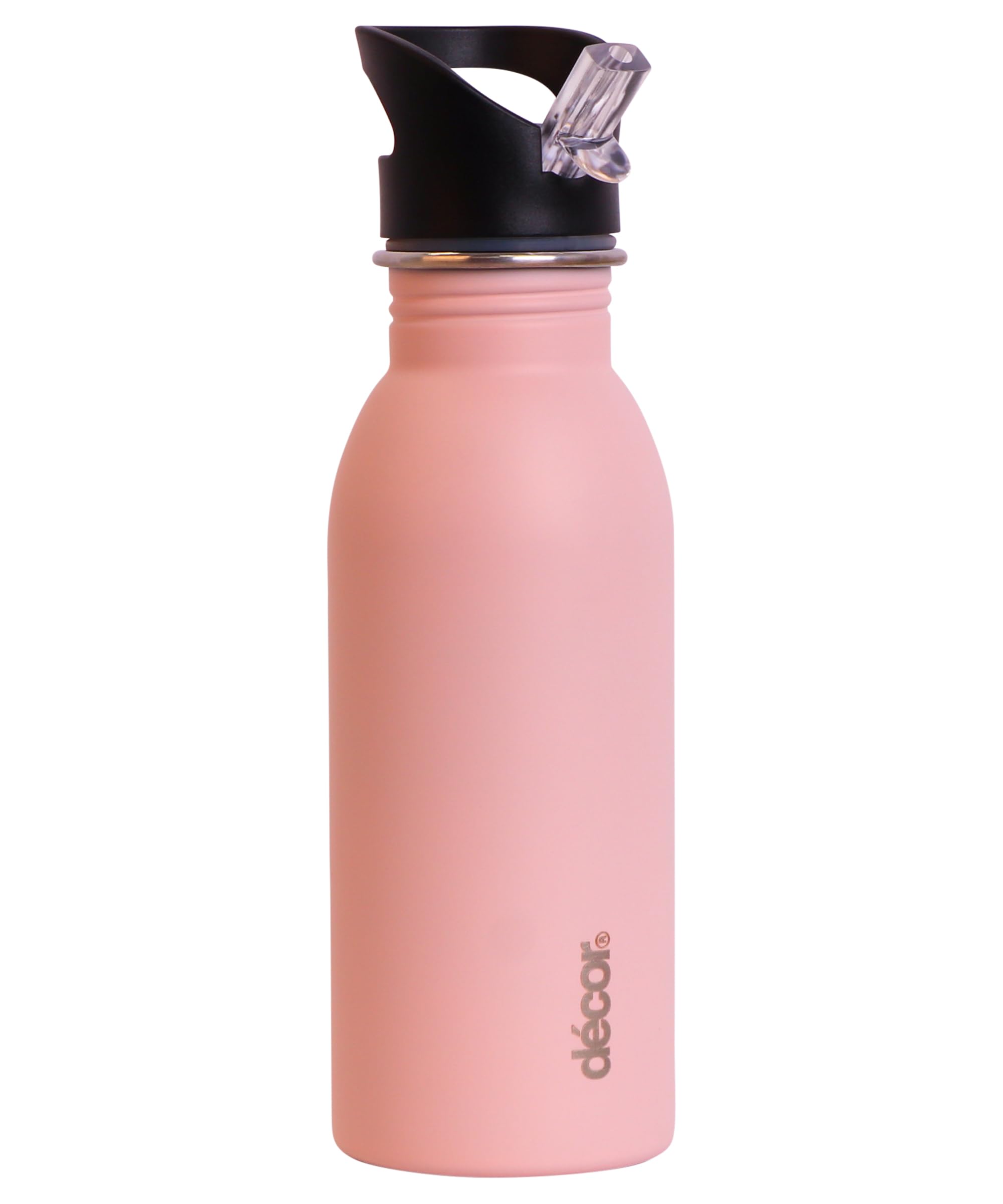 Décor Snap n Seal 500ml Stainless Steel Water Bottle with Straw, BPA Free - Leakproof Metal Flask with Carry Handle for School, Travel, Work & Gym - Ideal Drinking Bottle for Kids & Adults - Pink