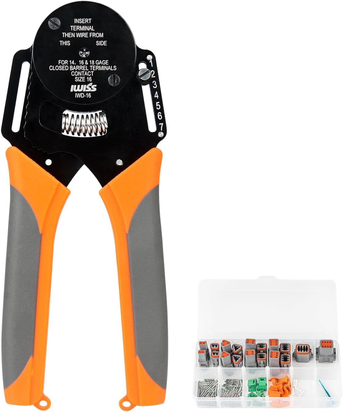 iCrimp Deutsch Crimp Tool with 125pcs Connector Plugs, Solid Barrel Crimping Tool 0.8–2 mm² for Deutsch DT Series Connectors, Amphenol & ILME Contacts Series CD, Deutsch DT Kit Included