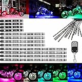 AUDEW Motorcycle Led glow light Strips with Wireless Remote Controller RGB Multi-Color Neon Glow Flashing Lights for Harley Davidson Honda Kawasaki Suzuki Ducati Polaris KTM BMW (Pack of 12)