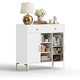 OBEKANN Sideboard Buffet Cabinet with Adjustable Shelves, Modern Storage Cabinet with Drawers and Doors, White Kitchen Buffet for Dining Room, Living Room, Entryway, 39.4 Inch