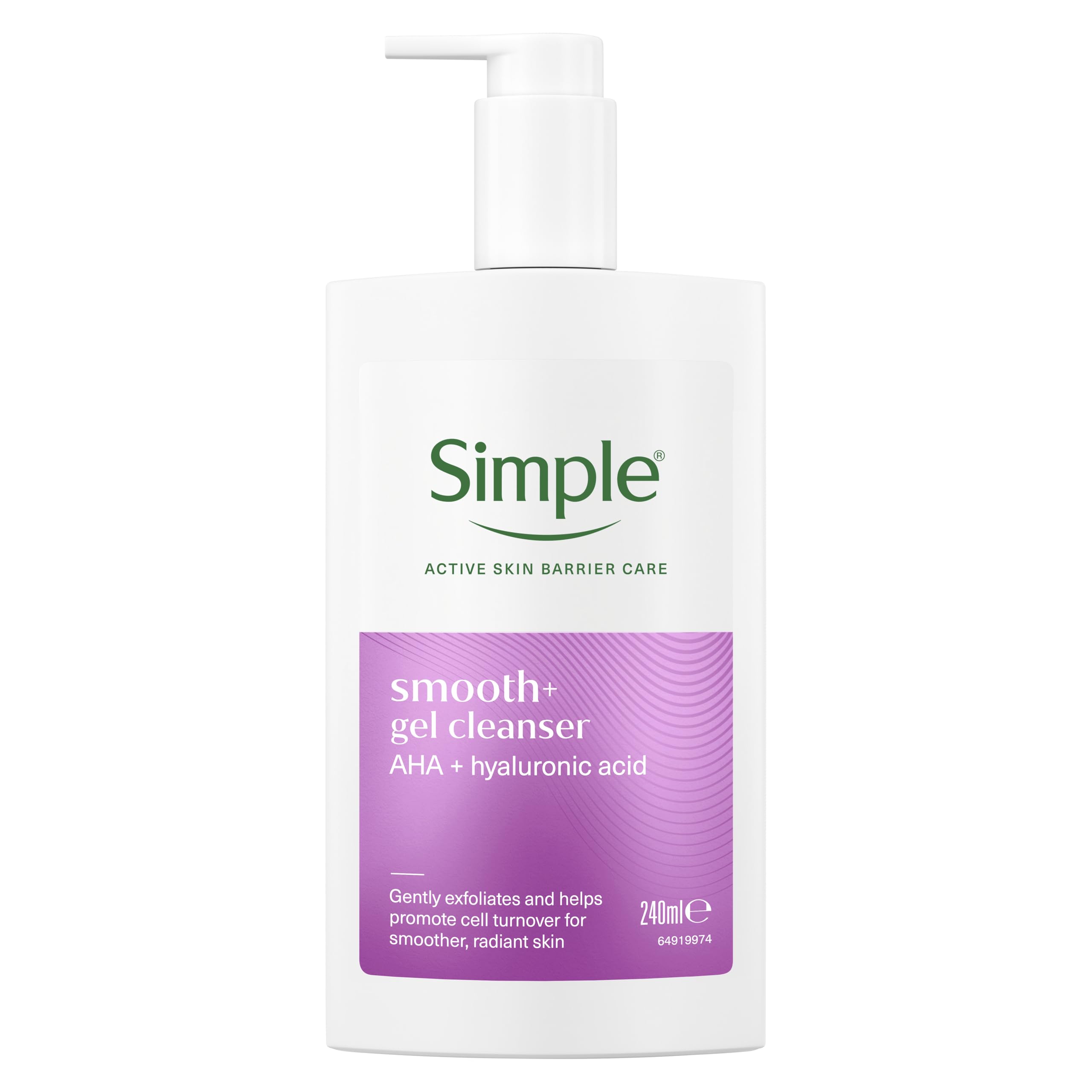 Simple Smooth+ Gel Facial Cleanser AHA + hyaluronic acid gently exfoliates and helps promote cell turnover for smoother, radiant skin 240 ml