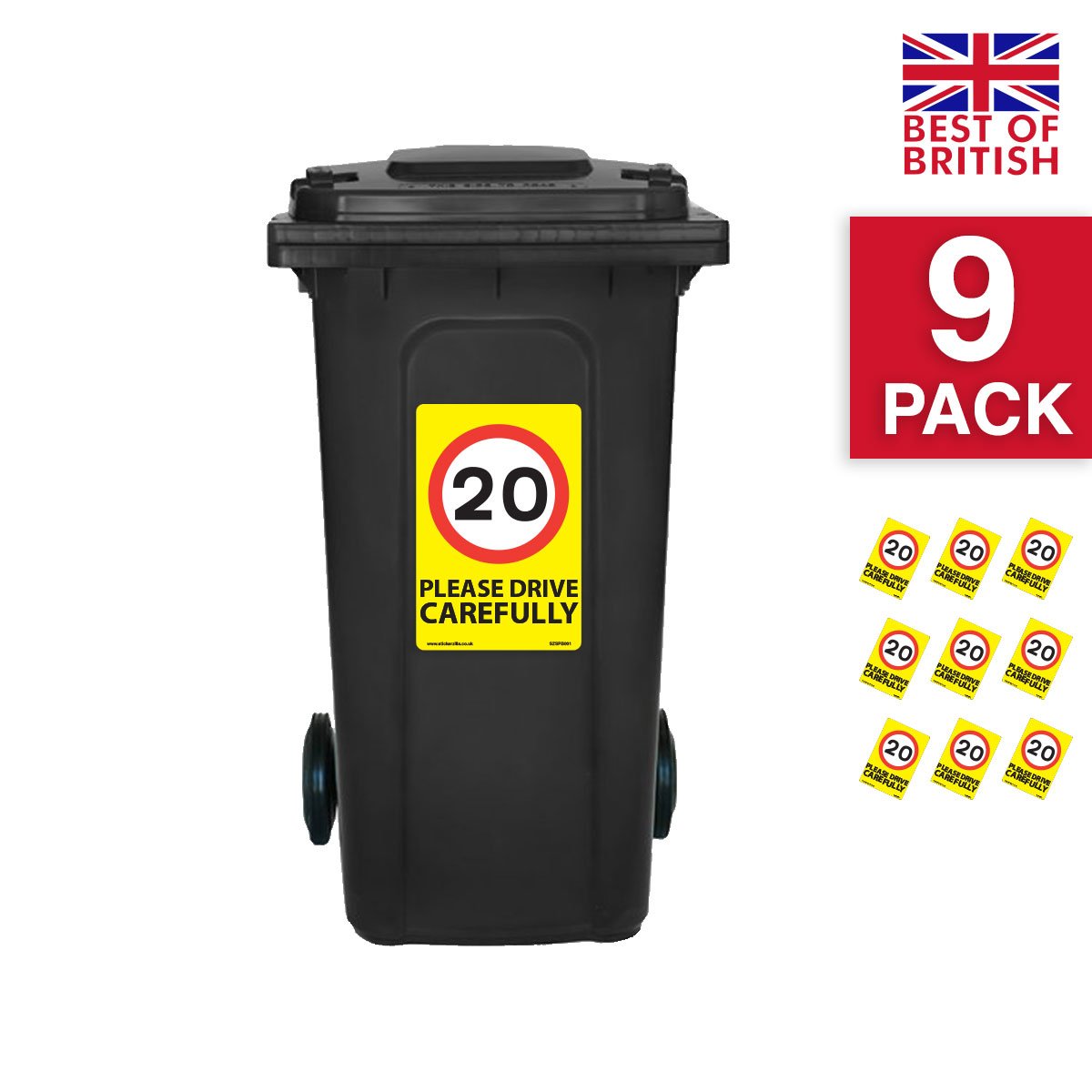 20 Mph Speed Signs [9 X Pack] A4 Vinyl Stickers, Yellow Background